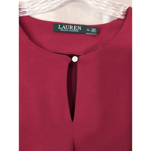 Lauren Ralph Lauren Blouse Women's Size XL Red Flowy Flare Long Sleeve Elegant - Picture 10 of 16